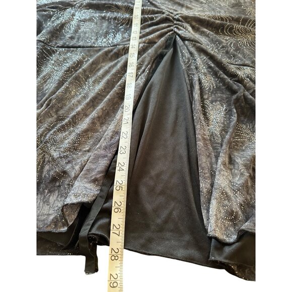 M.K.M. Designs Sheer Black Silver Sparkly Blouse Ruched Front Slit 3X Whimsigoth - Picture 9 of 11